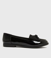 New Look Black Patent Rounded Bow Front Loafers